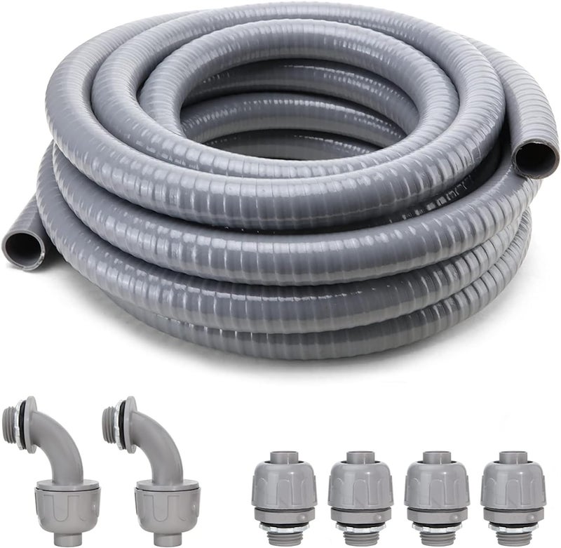 DWALE Liquid-Tight Conduit and Connector Kit,Flexible Non Metallic Liquid Tight Electrical Conduit,1-1/4inch25ft Electrical Conduit Kit,with4 Straight and2 Angle Fittings Included,1-1.4 in. Dia - Image 1